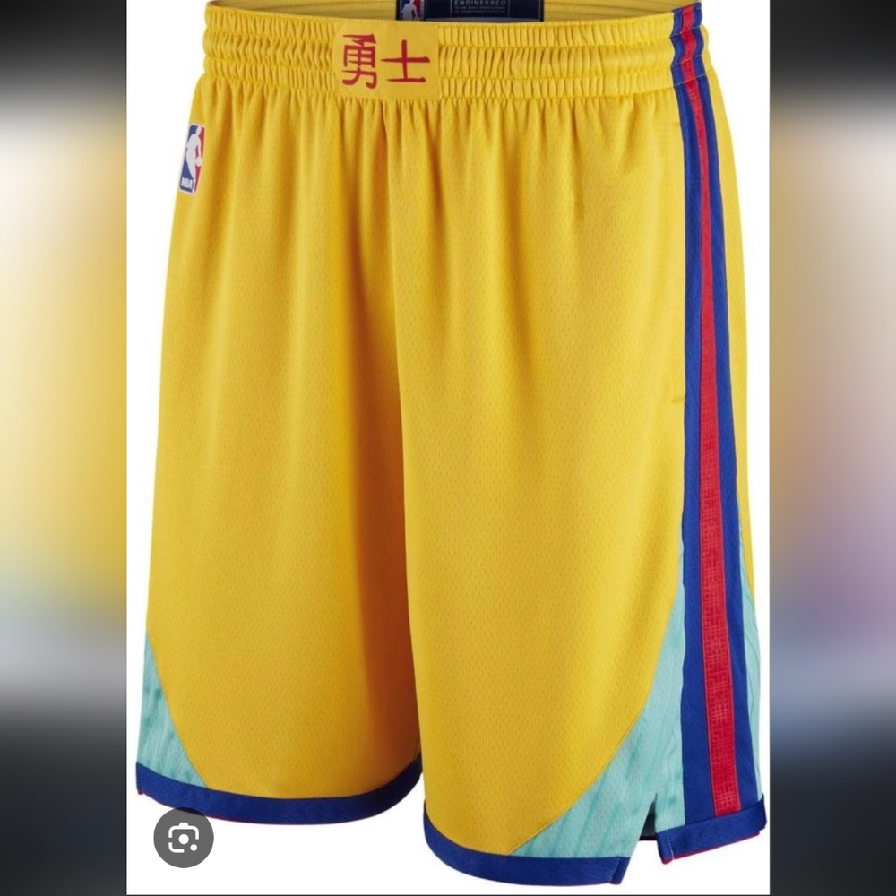 Golden State Size XL Nike Yellow and Blue NBA Shorts - Picture 2 of 6